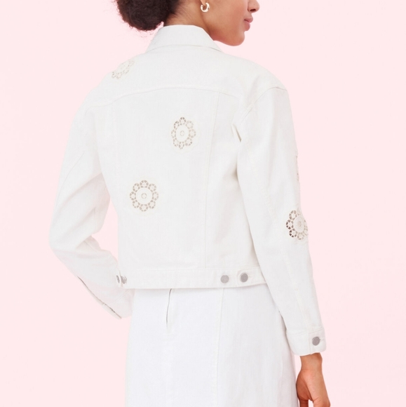 LA VIE REBECCA TAYLOR EYELET DENIM JACKET IN PEARL - Picture 6 of 16